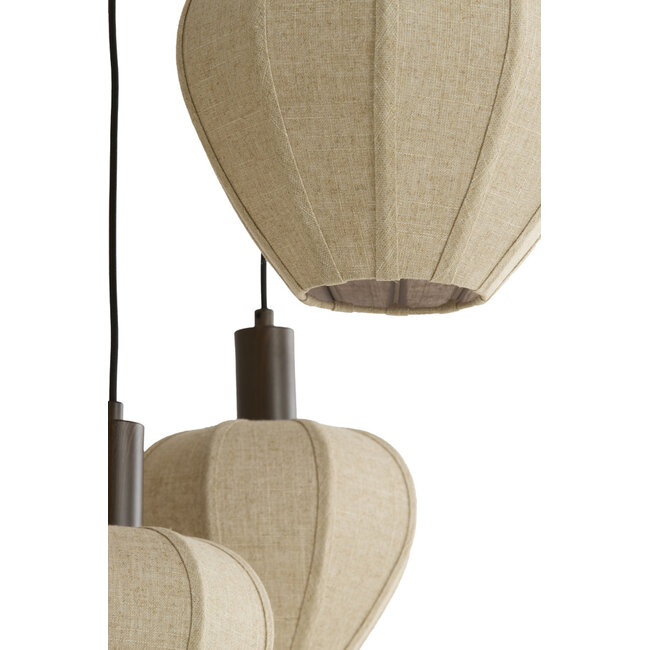 Light en Living Hanglamp 5L Ø76x140 cm HUXI houtprint + linnen crème