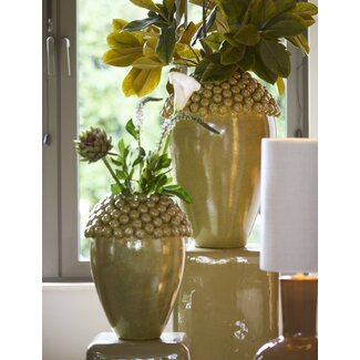 Light en Living Vaas deco Ø32x43,5 cm LOVRO keramiek olijfgroen-bruin