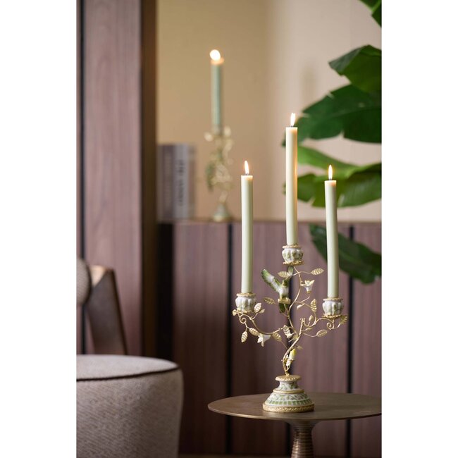 Light en Living Kandelaar 3L 26x13x37 cm PARROT crème-groen-geel+licht goud