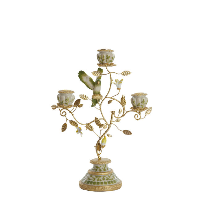 Light en Living Kandelaar 3L 26x13x37 cm PARROT crème-groen-geel+licht goud