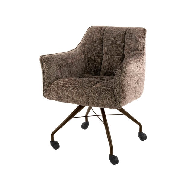 WoonStijl Armstoel Raster wieltjes Hoven taupe met bruin frame