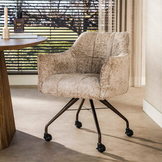 WoonStijl Armstoel Raster wieltjes Alura Zand met bruin frame