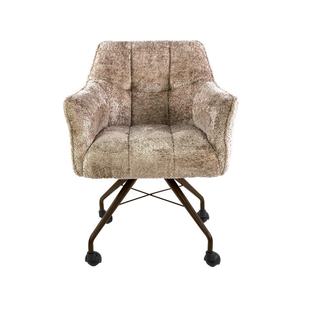 WoonStijl Armstoel Raster wieltjes Alura Zand met bruin frame