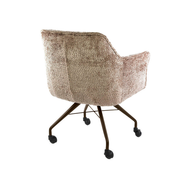 WoonStijl Armstoel Raster wieltjes Alura Zand met bruin frame