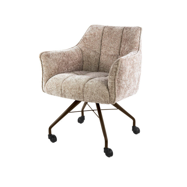 WoonStijl Armstoel Raster wieltjes Hoven zand-bruin frame