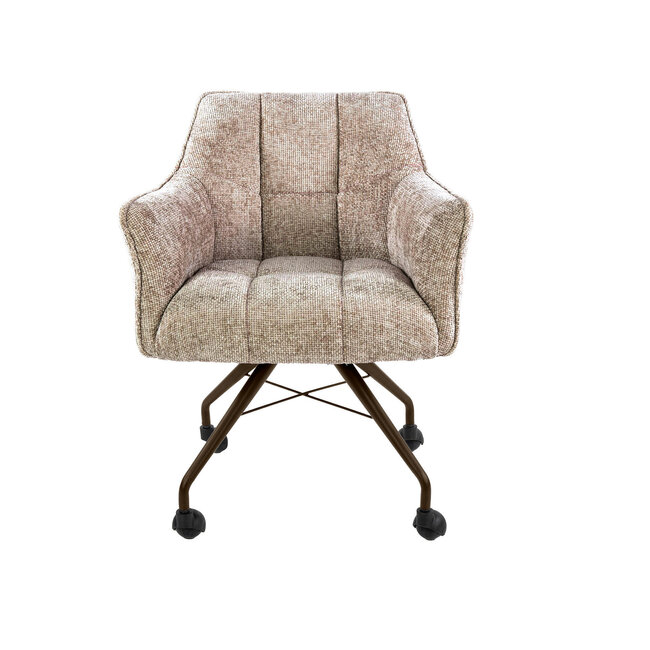 WoonStijl Armstoel Raster wieltjes Hoven zand-bruin frame