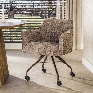 WoonStijl Armstoel Raster wieltjes Hoven champagne-bruin frame