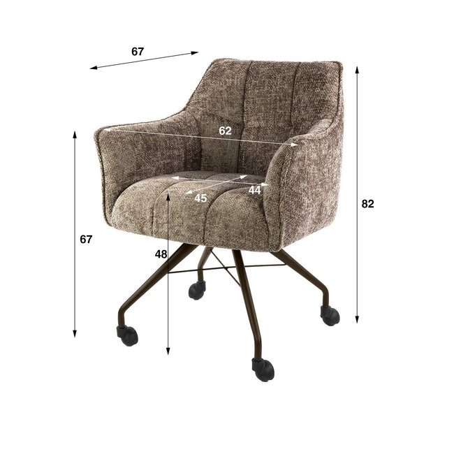 WoonStijl Armstoel Raster wieltjes Hoven champagne-bruin frame