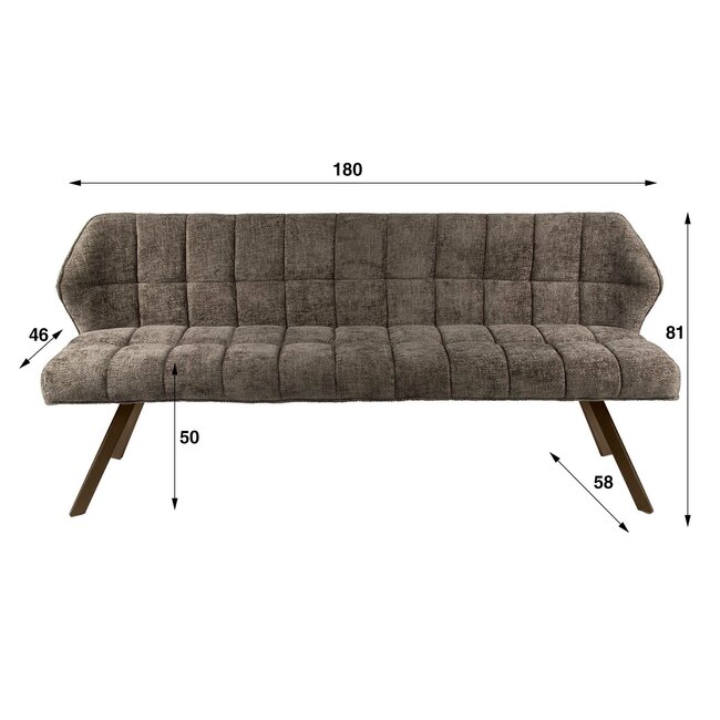 WoonStijl Eetkamerbank raster 180  Hoven taupe-bruin frame