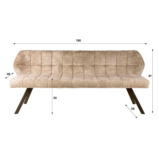 WoonStijl Eetkamerbank raster 180 Alure zand-bruin frame