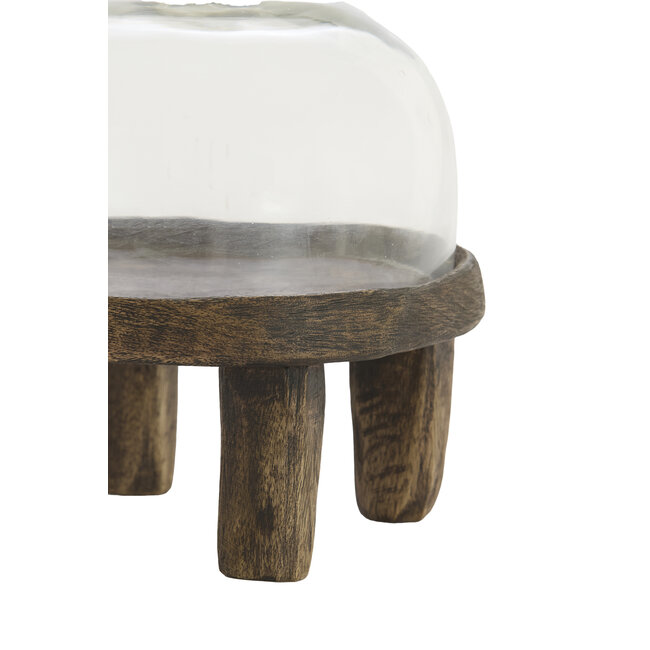 Light en Living Plateau met stolp Ø20,5x24 cm BIA mangohout bruin + glas