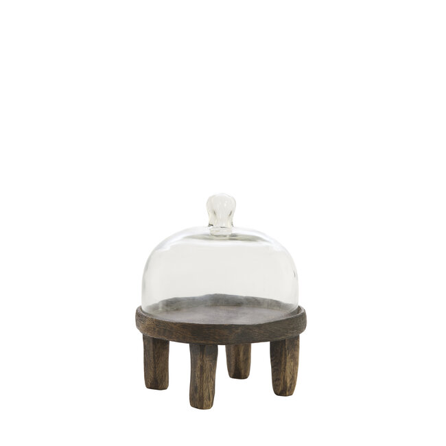 Light en Living Plateau met stolp Ø20,5x24 cm BIA mangohout bruin + glas