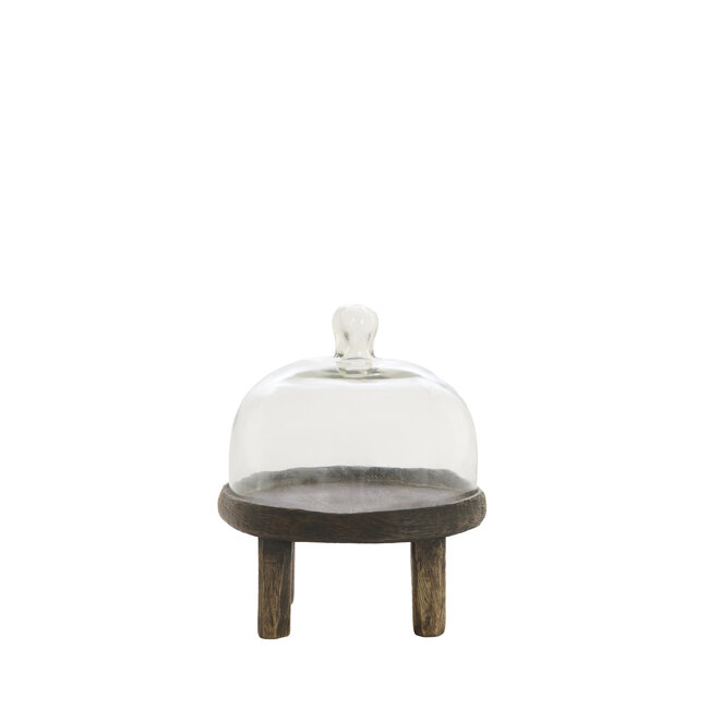 Light en Living Plateau met stolp Ø20,5x24 cm BIA mangohout bruin + glas