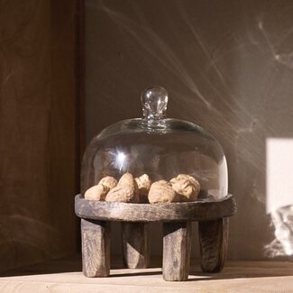 Light en Living Plateau met stolp Ø20,5x24 cm BIA mangohout bruin + glas