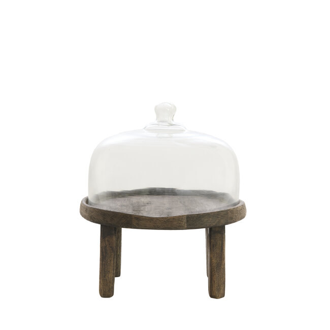 Light en Living Plateau met stolp Ø27x30 cm BIA mangohout bruin + glas