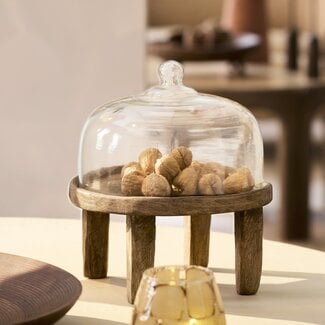 Light en Living Plateau met stolp Ø27x30 cm BIA mangohout bruin + glas