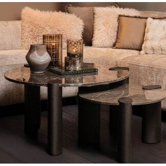 PTMD Salontafel Ora Bruin met marmeren blad hoog