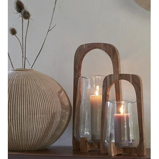 Light en Living Windlicht Ø21,5x35 cm ANOSY glas  helder+hout naturel