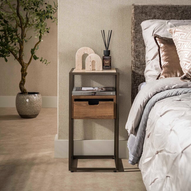 WoonStijl Nachtkastje Cassetto XS 1 lade Keramiek travertin