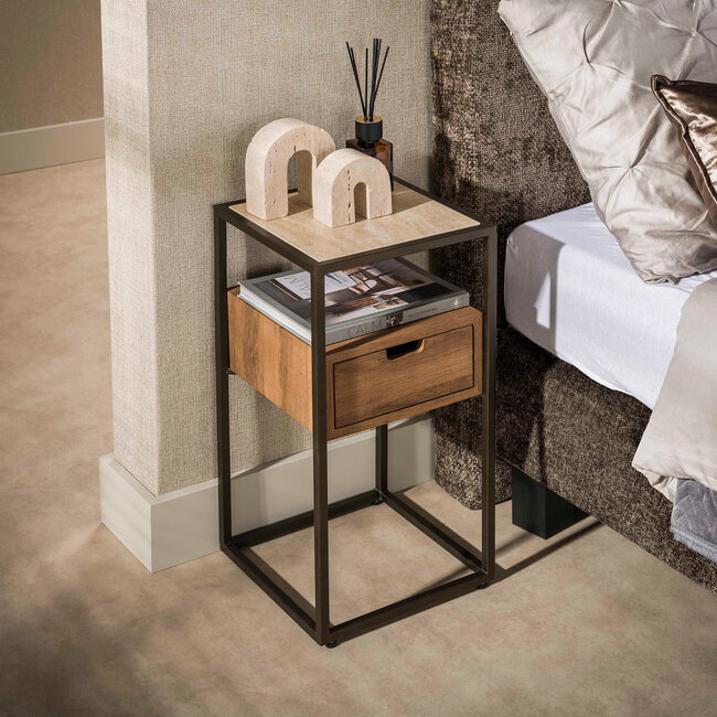 WoonStijl Nachtkastje Cassetto XS 1 lade Keramiek travertin