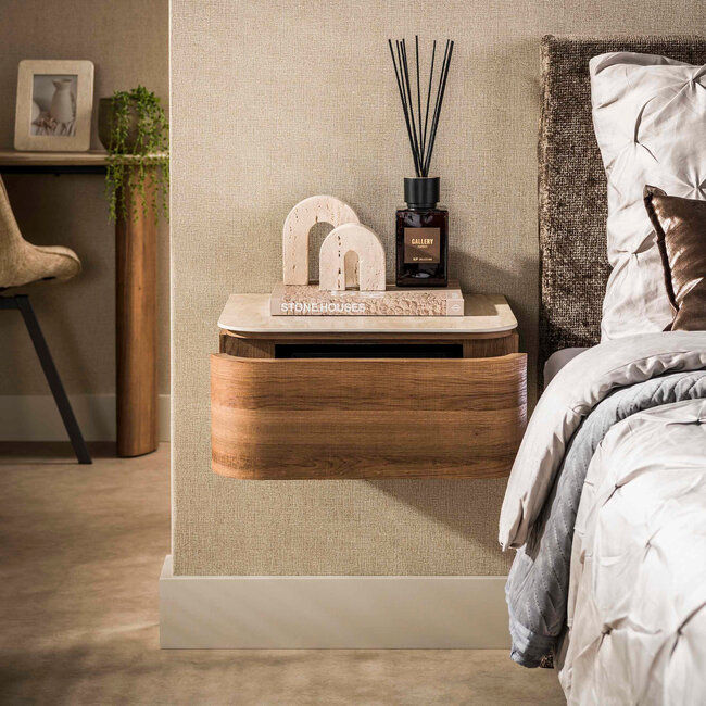 WoonStijl Nachtkastje Cassetto zwevend 1 lade Keramiek travertin