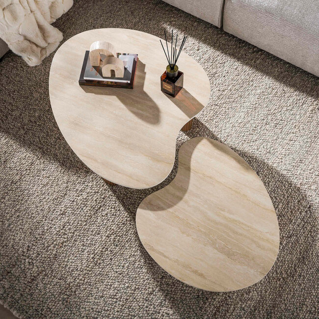 WoonStijl Salontafel Ceramo aperto set van 2  keramiek travertin