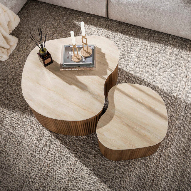 WoonStijl Salontafel Ceramo medio set van 2 keramiek travertin