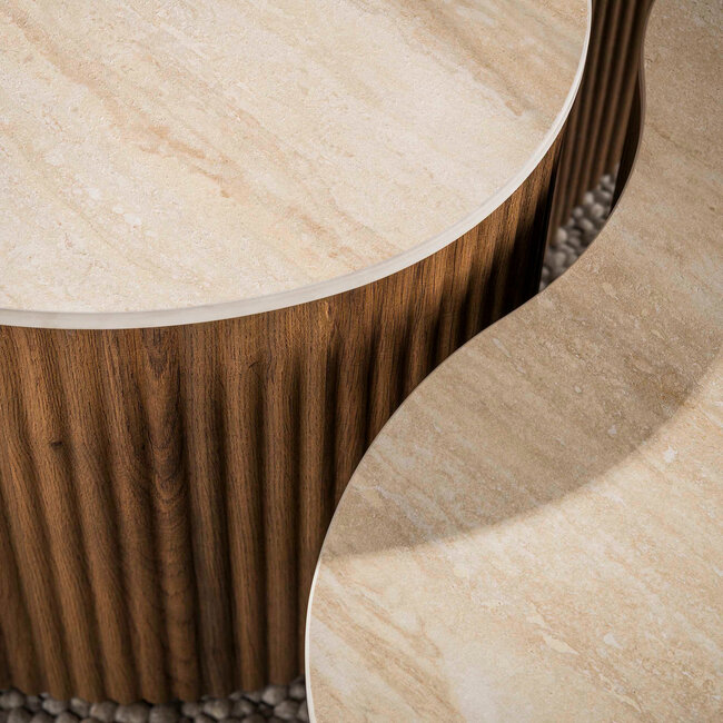 WoonStijl Salontafel Ceramo medio set van 2 keramiek travertin