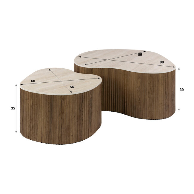 WoonStijl Salontafel Ceramo medio set van 2 keramiek travertin