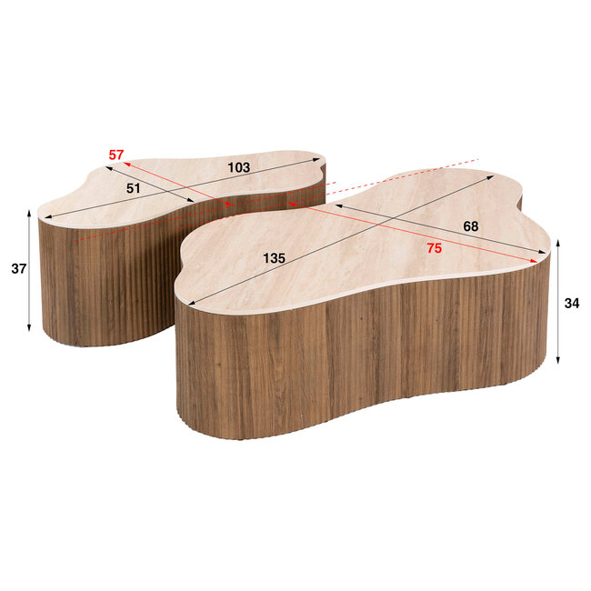 WoonStijl Salontafel Ceramo grande set van 2 Keramiek Travertin