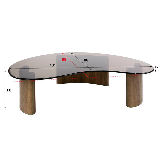 WoonStijl Salontafel Tinto organisch 130cm Brons glas