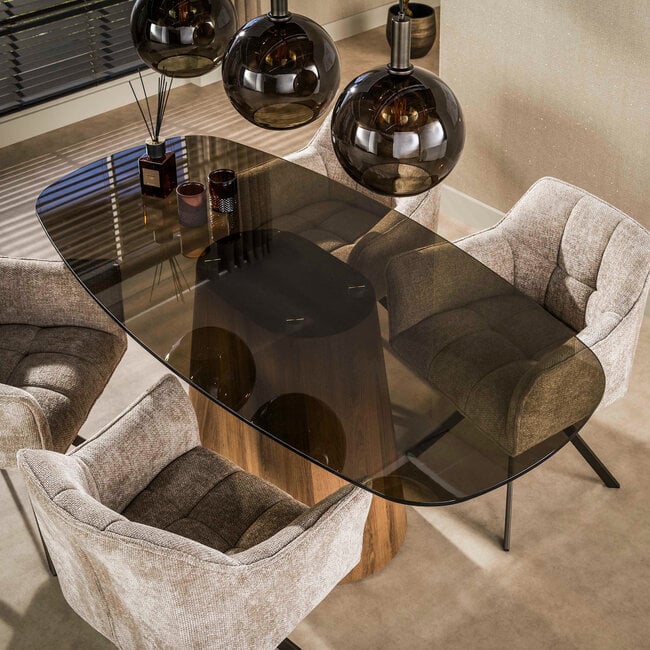 WoonStijl Eettafel Tinto Centro deens ovaal 215 cm  Brons glas