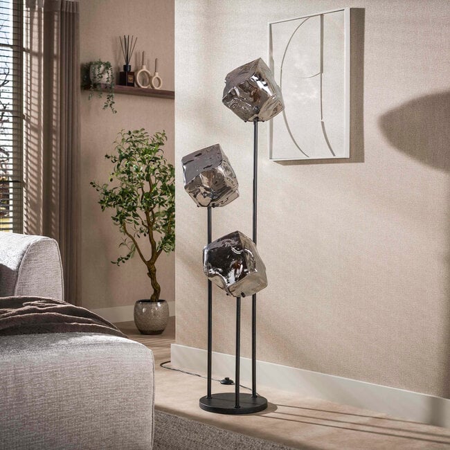 WoonStijl Vloerlamp Rock getrapt 3-lichts Chroom glas