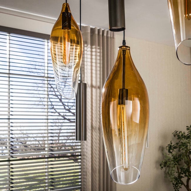 WoonStijl Hanglamp Cocoon pendel 4+3-lichts Sienna bruin-shaded