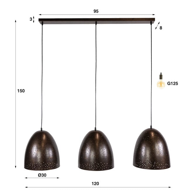 WoonStijl Hanglamp kosmos 3 lichts Urban bruin