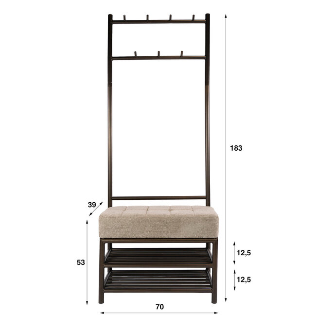 WoonStijl Garderobebank Luno 70cm Drift bruin