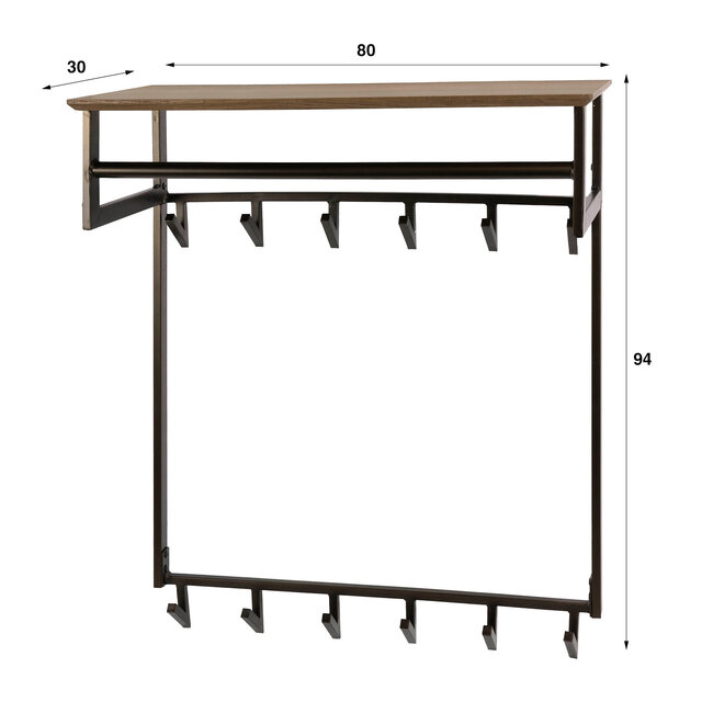 WoonStijl Kapstok Bruno hoog 2x6 haken Drift bruin