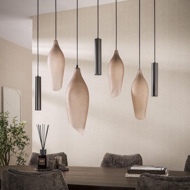 WoonStijl Hanglamp Cocoon pendel 4+3-lichts Sienna bruin-frosted