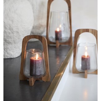 Light en Living Windlicht Ø18x26,5 cm ANOSY glas helder+hout naturel