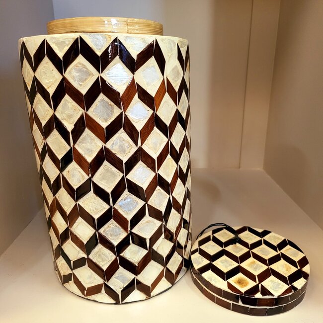 Light en Living Vaas deco / Pot Ø16x26,5 cm OLITE bamboo creme + Donkerbruin