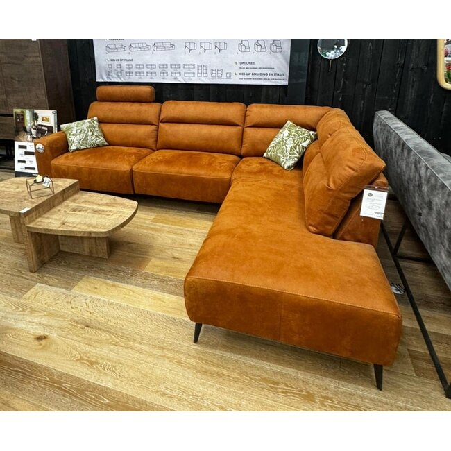 WoonMax Showroommodel - Bank Liberty  A1X 3 zits met relaxelement en ottomane cabrio cognac