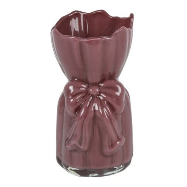 Countryfield Vaas met strik lang Noé paars 13x13x25,5 cm