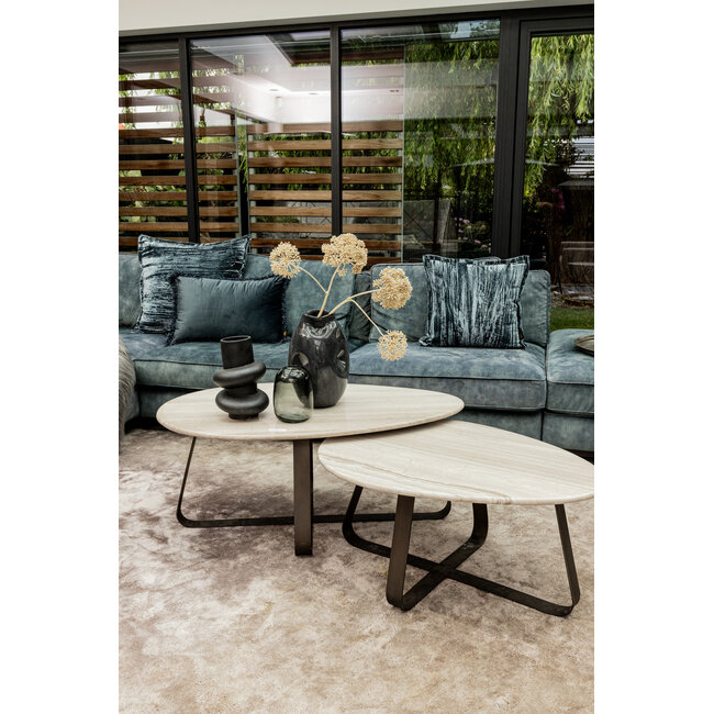 PTMD Salontafel Muka wit marmeren blad en grijs onderstel - hoog