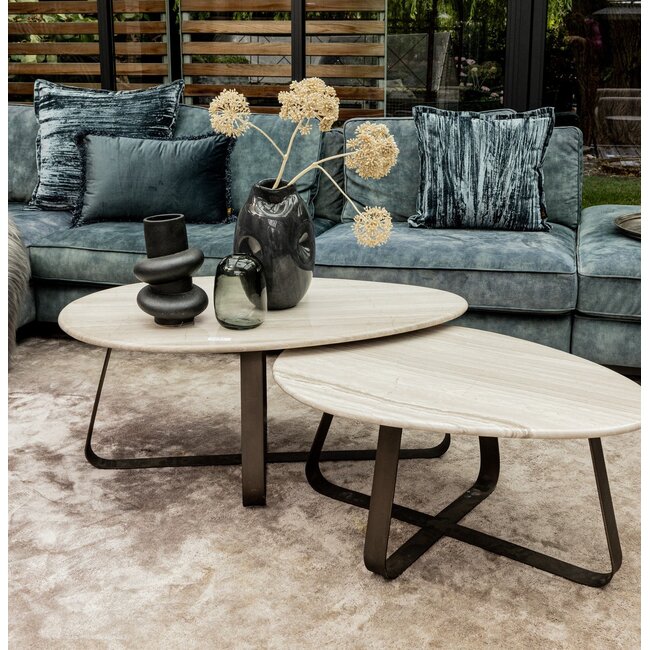 PTMD Salontafel Muka wit marmeren blad en grijs onderstel - laag