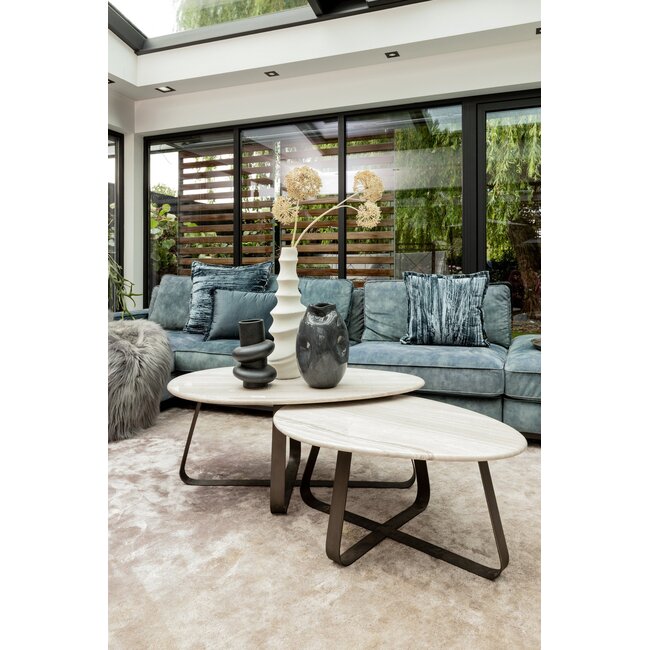 PTMD Salontafel Muka wit marmeren blad en grijs onderstel - laag