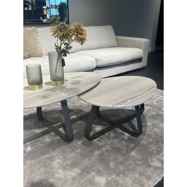 PTMD Salontafel Muka wit marmeren blad en grijs onderstel - laag