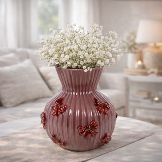 Countryfield Vaas met strik Noé L paars rood 24 x 24 x 27,5 cm - Copy