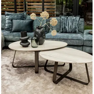 PTMD Salontafel Muka wit marmeren blad en grijs onderstel - laag