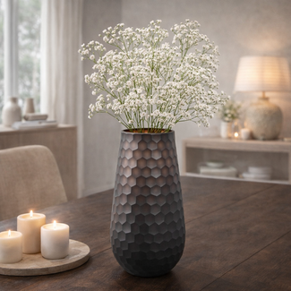 PTMD Vaas Eboney Bruin rond glas cirkel patroon hoog L