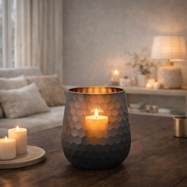 PTMD Vaas Eboney Bruin rond glas cirkel patroon laag